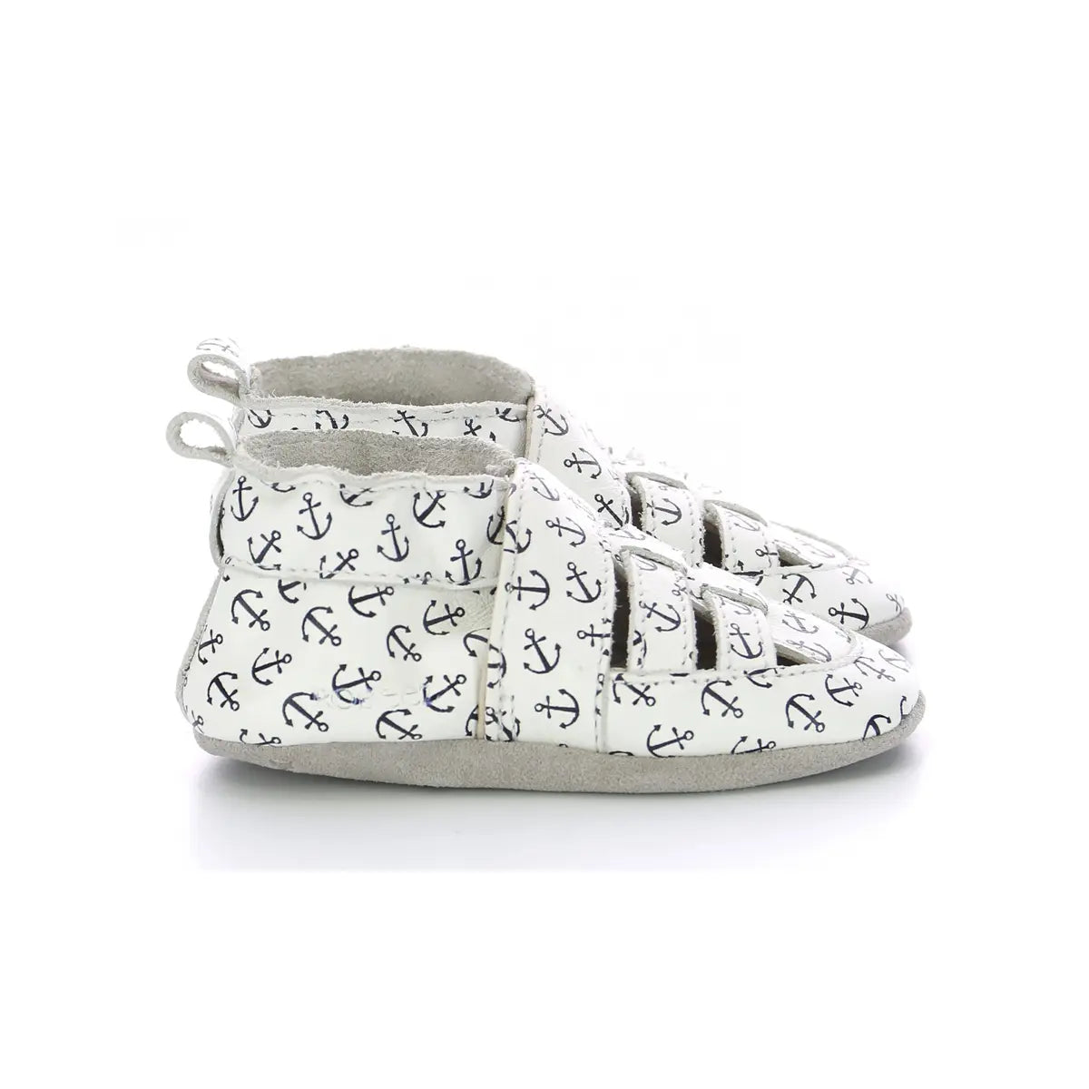 Robeez Hug Baby Boy's White Anchor Leather Slippers. Soft Sole Shoes 890282