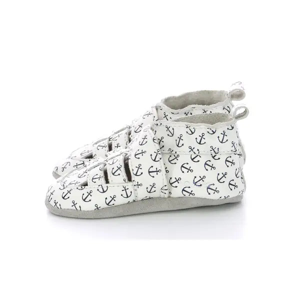 Robeez Hug Baby Boy's White Anchor Leather Slippers. Soft Sole Shoes 890282