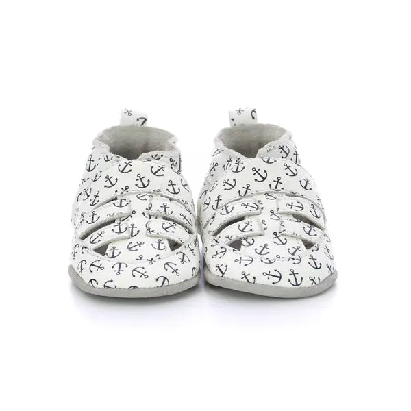 Robeez Hug Baby Boy's White Anchor Leather Slippers. Soft Sole Shoes 890282