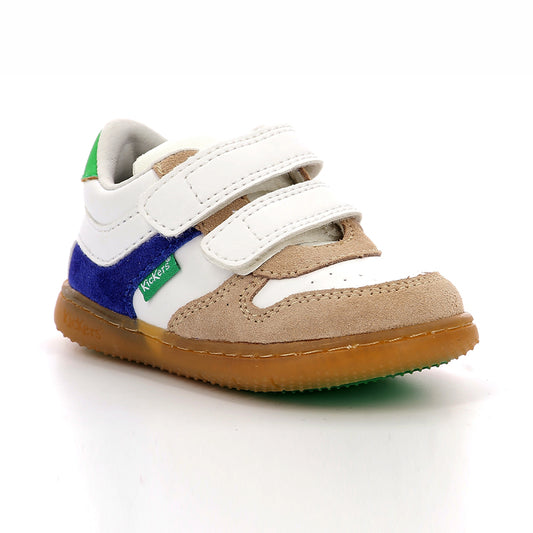 Kickers Kickmotion Kids Leather Sneakers Beige Blue Green