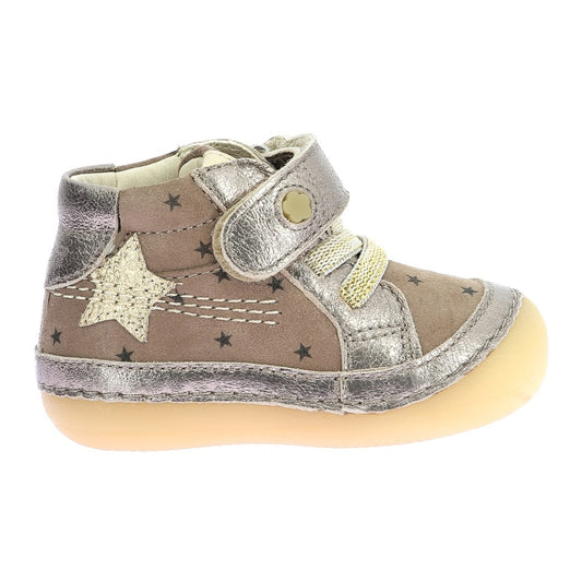 Kickers Sokistic Children's Leather Anatomical Boots - Beige Brown Star Metallic Details