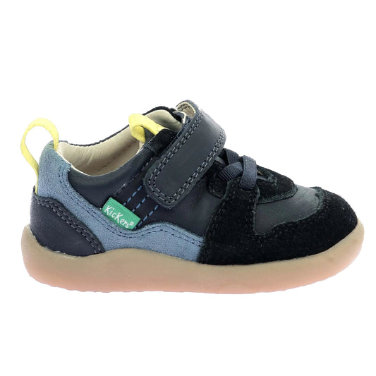 Kickers Kids' Kickfreshi Marine Blue Leather Anatomical Sneakers with Velcro