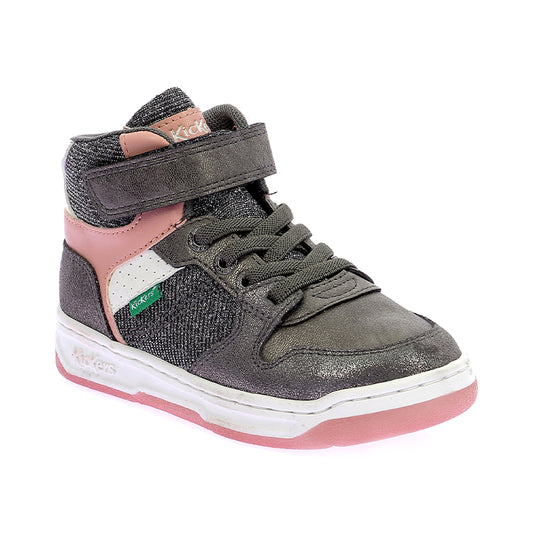 Kickers Kickado Girls Silver Gray Rose Leather Boots