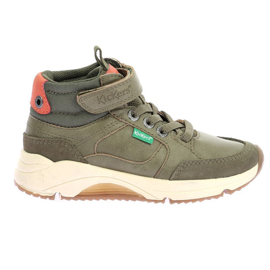 Kickers Runrun Kids' Khaki High-Top Anatomical Sneakers with Velcro & Elastic Laces