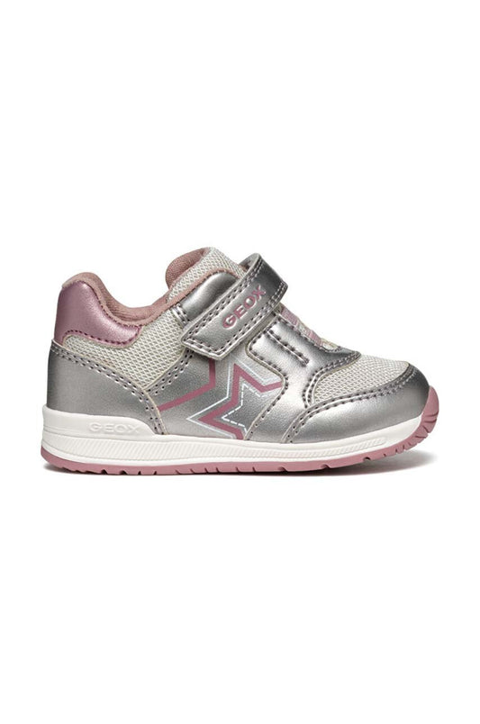 Geox Rishon Kids' Breathable Gray Athletic Sneakers with Easy Hook-and-Loop Fastening