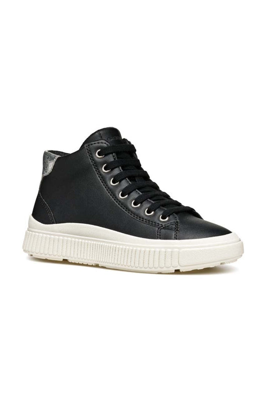 Geox LAQUINNY Kids' Black Canvas Shoes with Breathable Sole and Velcro