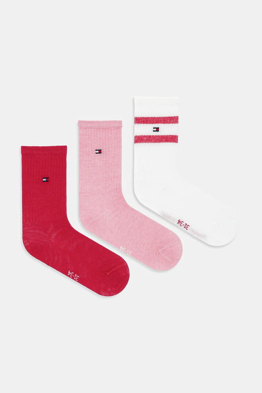 Tommy Hilfiger Kids' 3-Pack Pink Cotton Blend Crew Socks