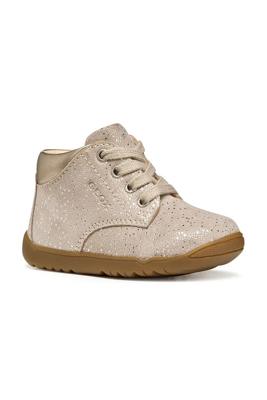 Geox Macchia Kids' Breathable Leather Casual Shoes - Pink/Gold Everyday Comfort