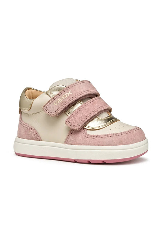 Geox Biglia Kids Pink Breathable Athletic Sneakers - Natural Suede Leather Velcro