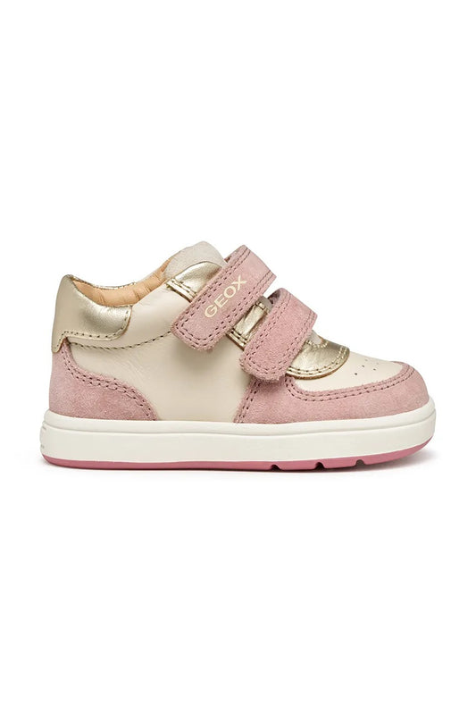 Geox Biglia Kids Pink Breathable Athletic Sneakers - Natural Suede Leather Velcro