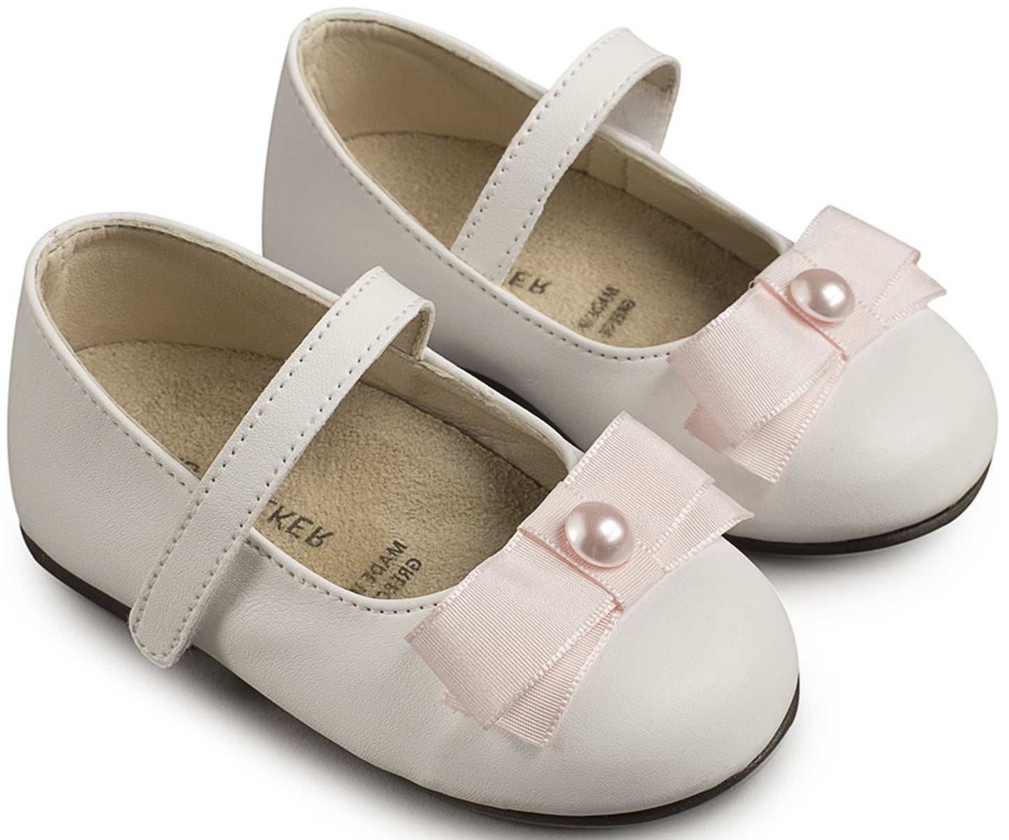 Babywalker BS3500 White-Pink Baptismal Shoe, Anatomical with Taffeta Bow