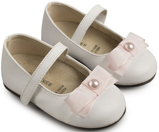 Babywalker BS3500 White-Pink Baptismal Shoe, Anatomical with Taffeta Bow