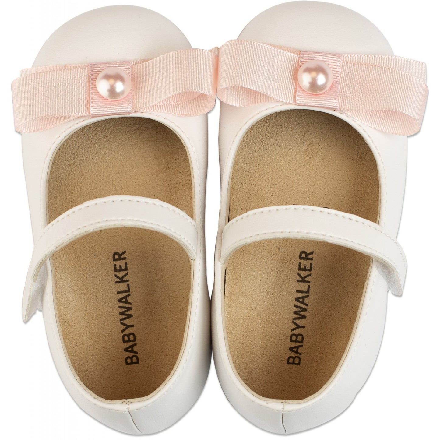 Babywalker BS3500 White-Pink Baptismal Shoe, Anatomical with Taffeta Bow