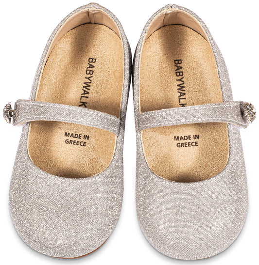 Sparkling Silver Ballerina Shoes with Rhinestone Button BW. 4836 [-20%OFF]