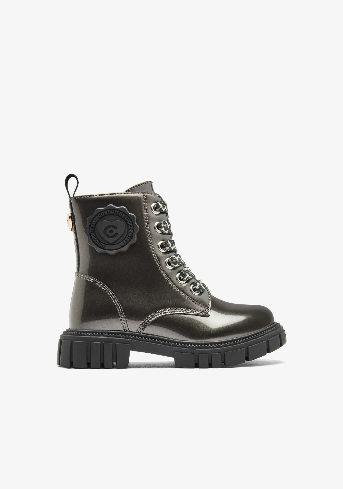 Conguitos Girls' Military Boots Patent Pewter