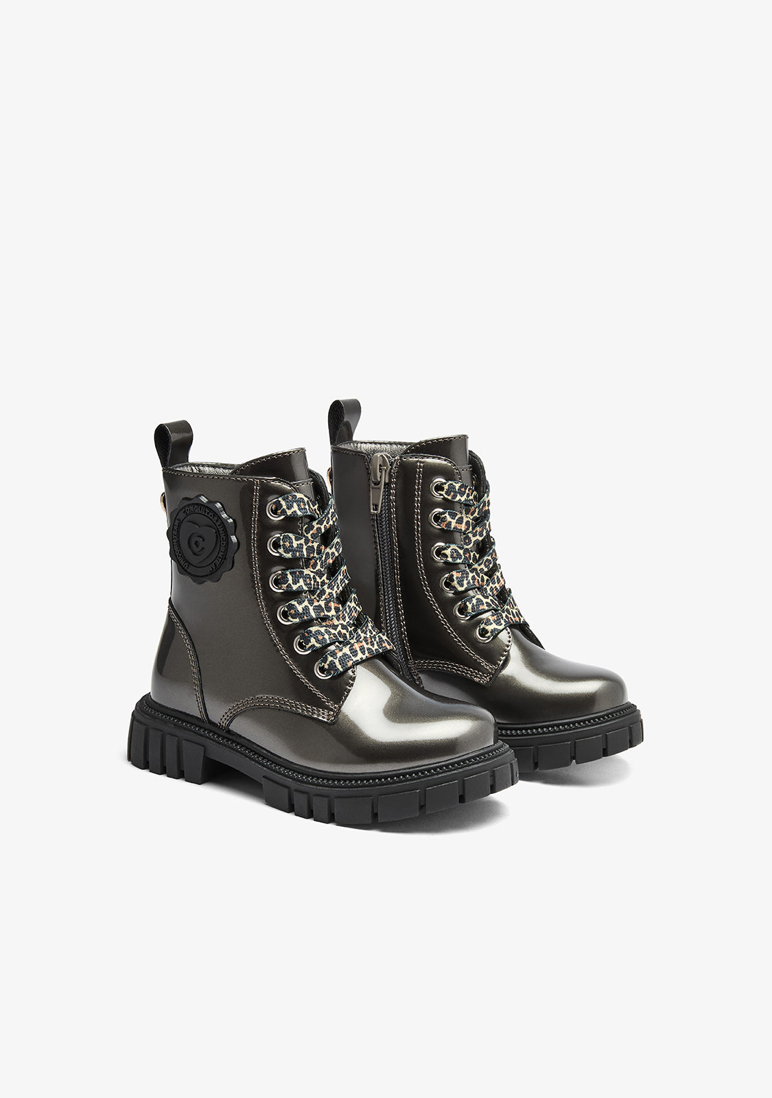 Conguitos Girls' Military Boots Patent Pewter