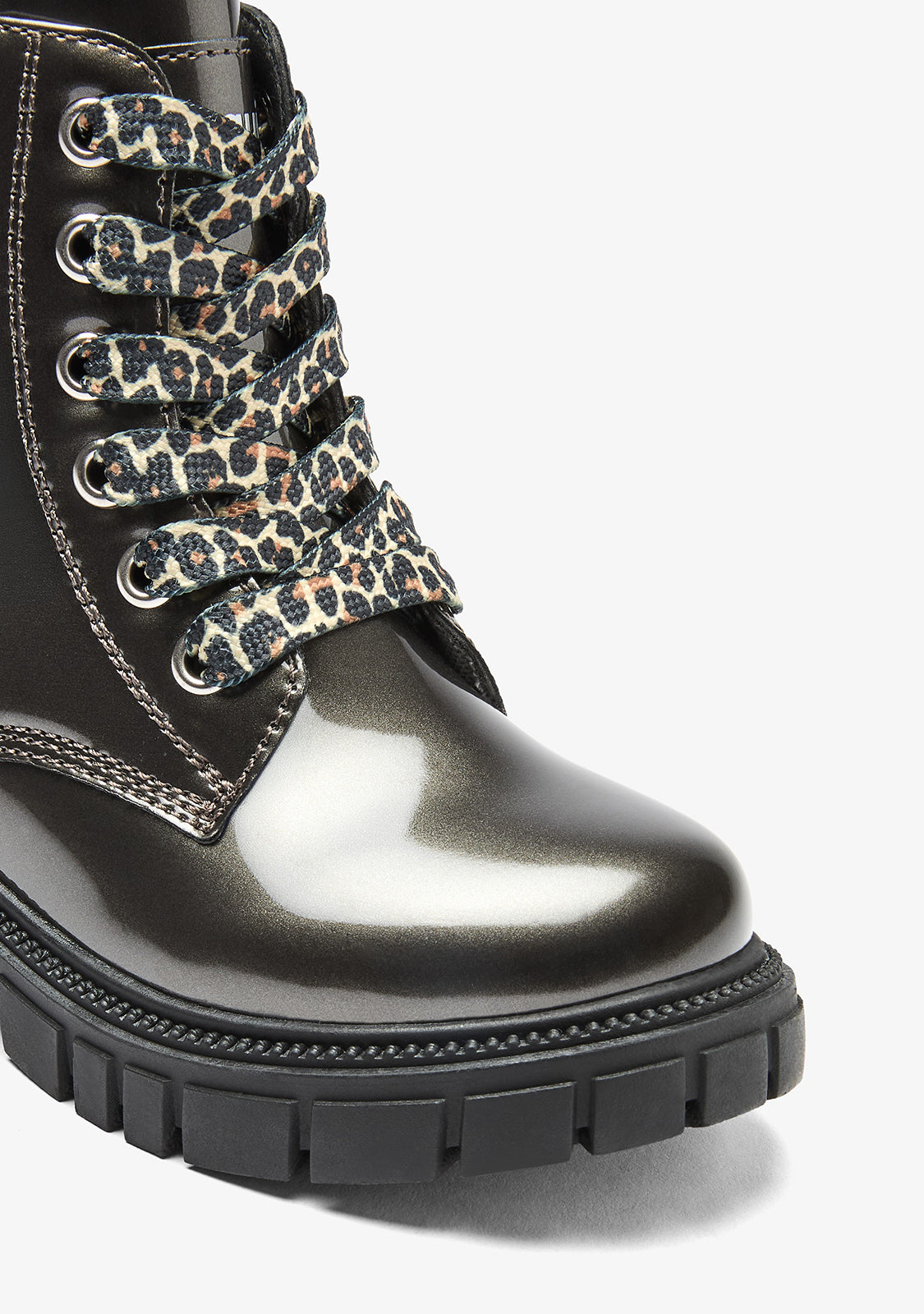 Conguitos Girls' Military Boots Patent Pewter