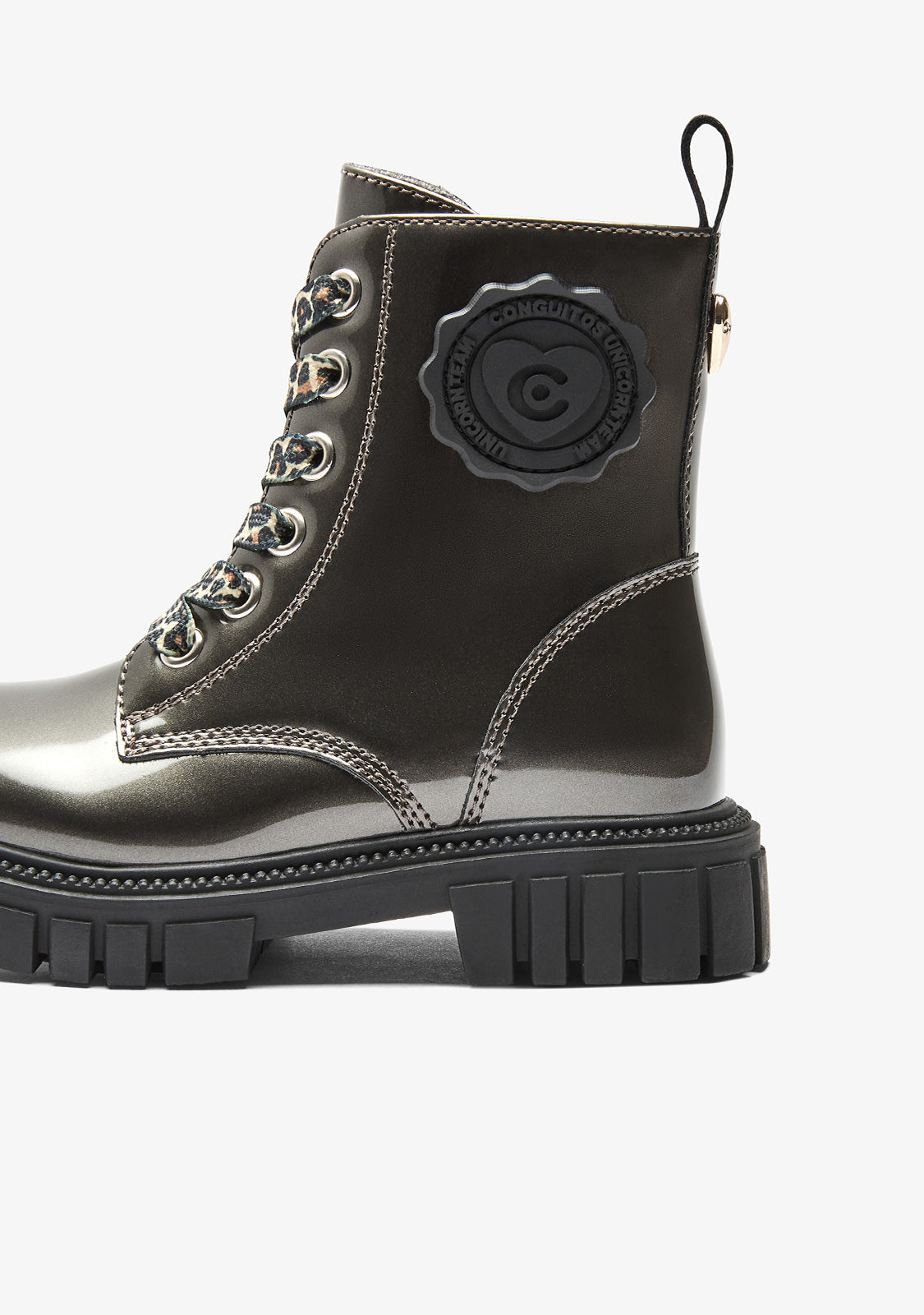 Conguitos Girls' Military Boots Patent Pewter