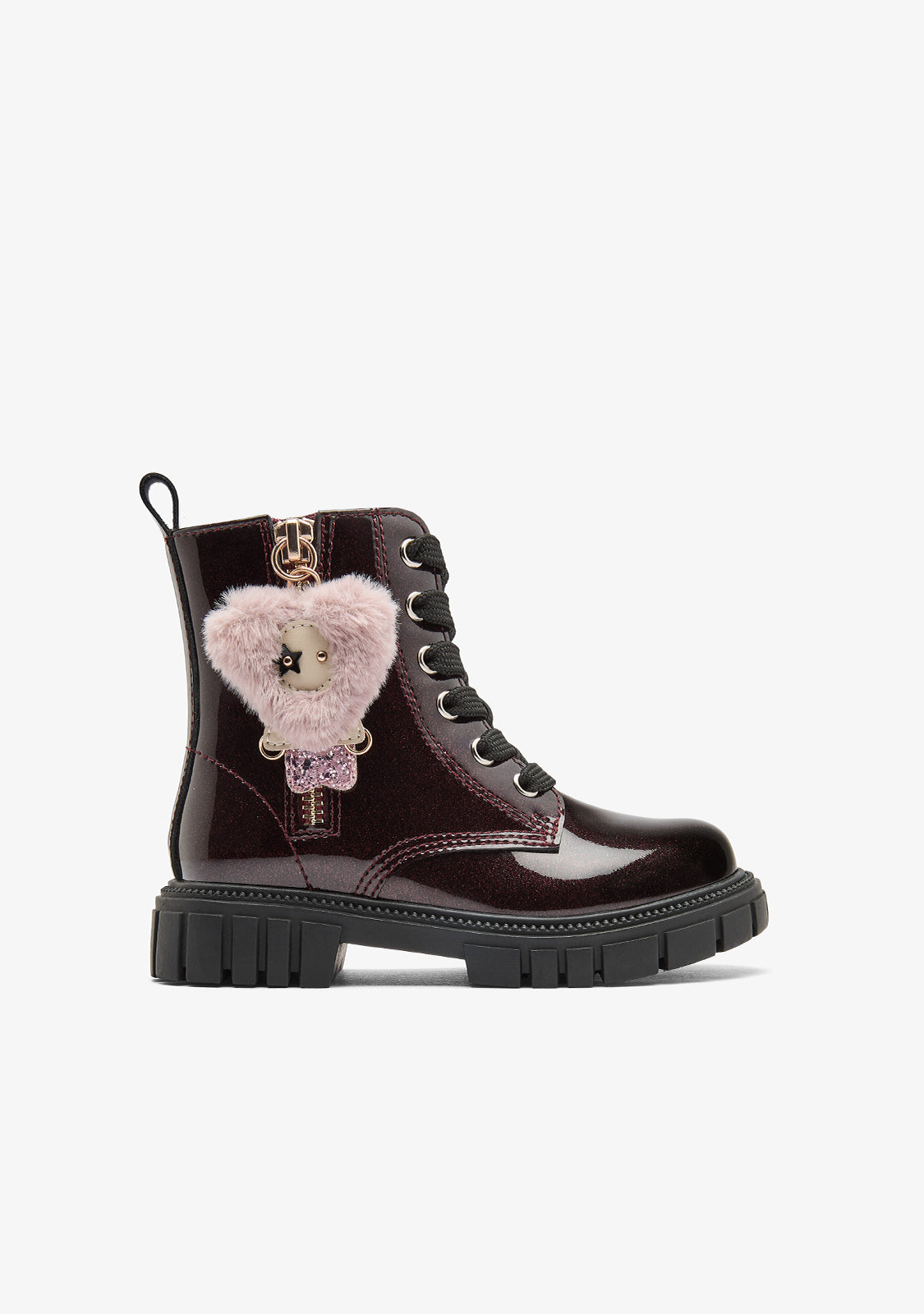 Conguitos Burgundy Girls' Military Boots with Charm Detail