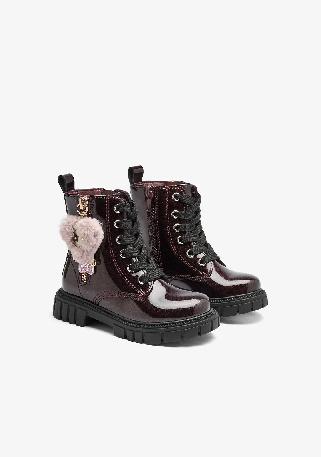 Conguitos Burgundy Girls' Military Boots with Charm Detail