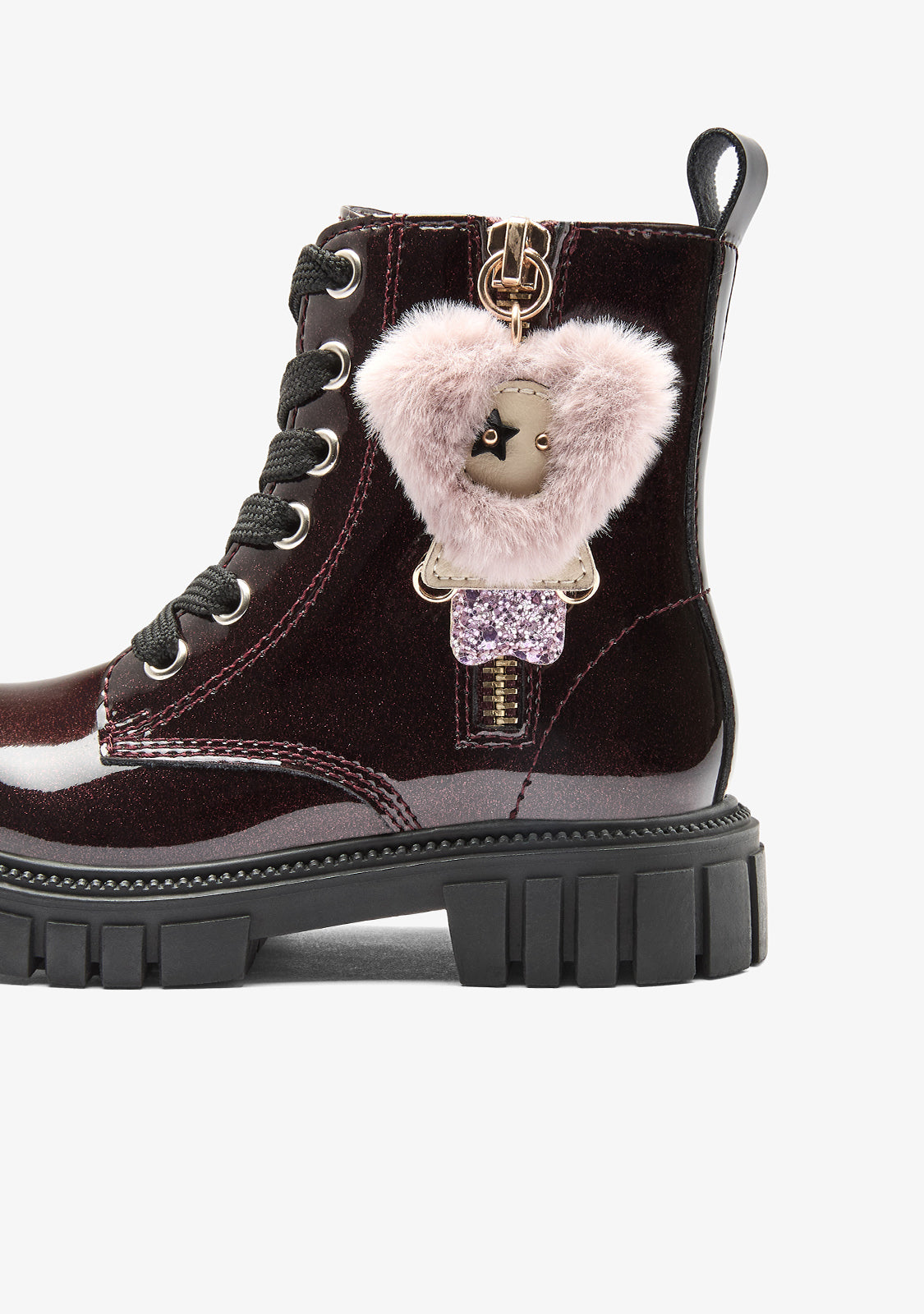 Conguitos Burgundy Girls' Military Boots with Charm Detail