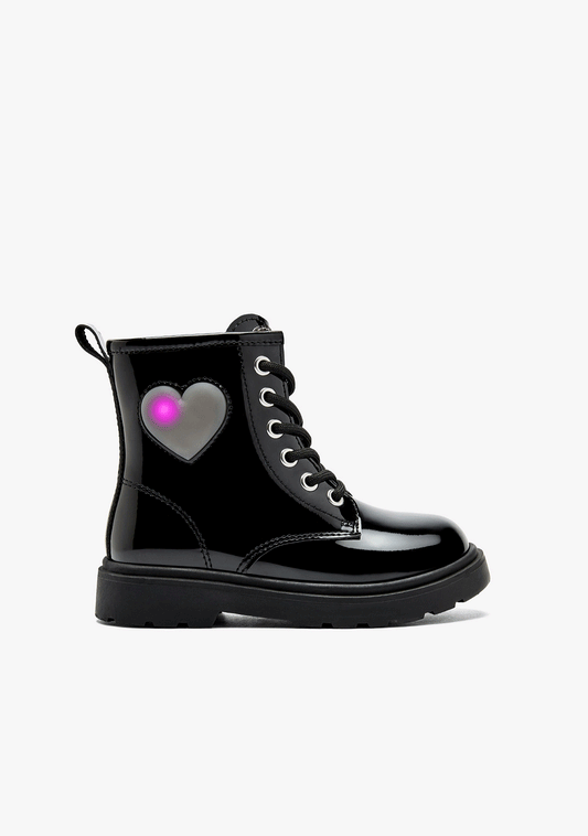 Conguitos Girls' Black Patent Heart Trooper Boots with Lights