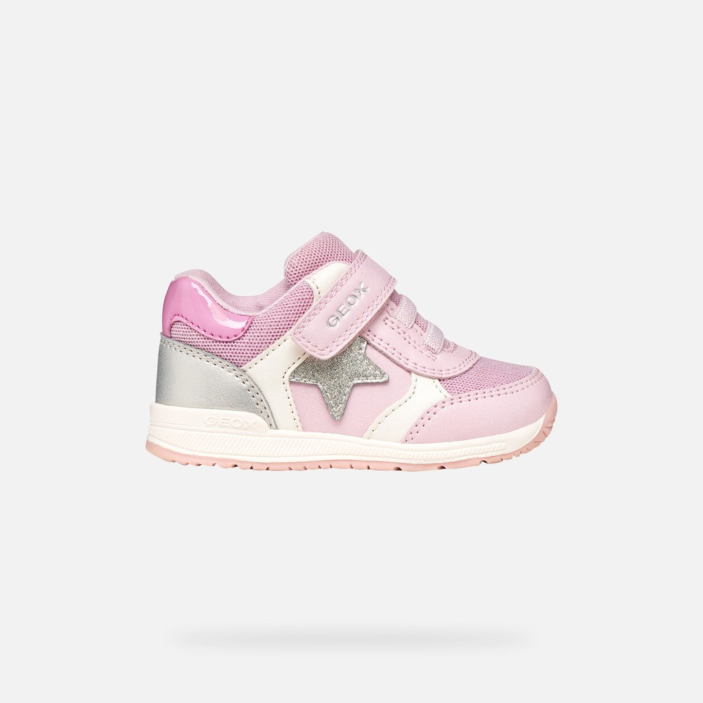 Geox Pink Silver Low‑Top First Steps Sneakers for Baby Girls B560LA