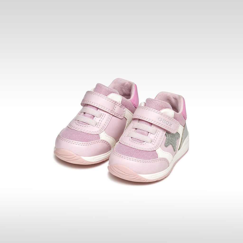 Geox Pink Silver Low‑Top First Steps Sneakers for Baby Girls B560LA
