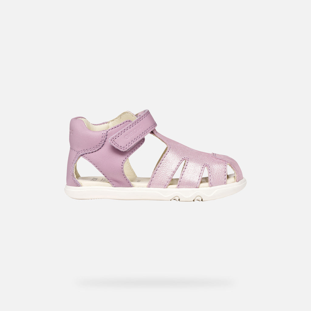 Geox Barefoot Lilac Breathable Leather Sandal for Girls B656QA