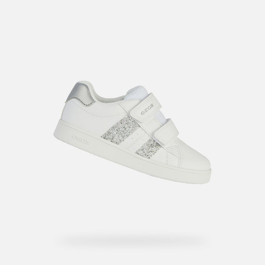 Geox Eclyper Girl's White/Silver Velcro Shoes - Stylish & Breathable Comfort