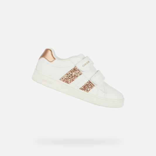 Geox Eclyper Girl's White/Rose Gold Velcro Sneakers - Comfortable, Breathable, Stylish