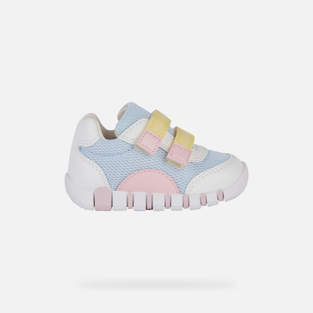 Geox Iupidoo Baby Crystal White Flexible First-Step Sneakers with Riptape Straps
