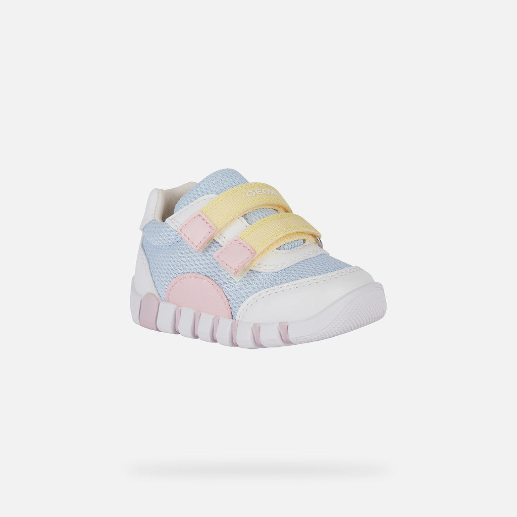 Geox Iupidoo Baby Crystal White Flexible First-Step Sneakers with Riptape Straps