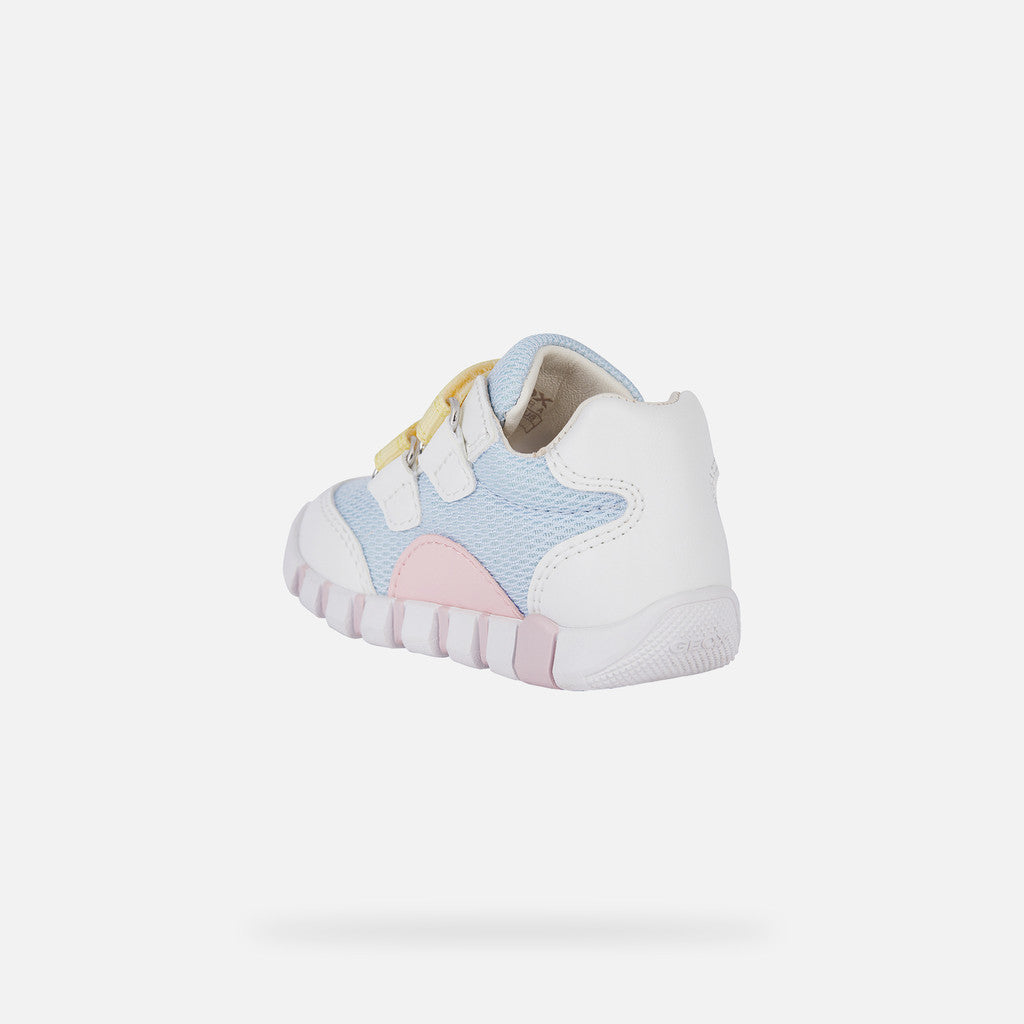 Geox Iupidoo Baby Crystal White Flexible First-Step Sneakers with Riptape Straps