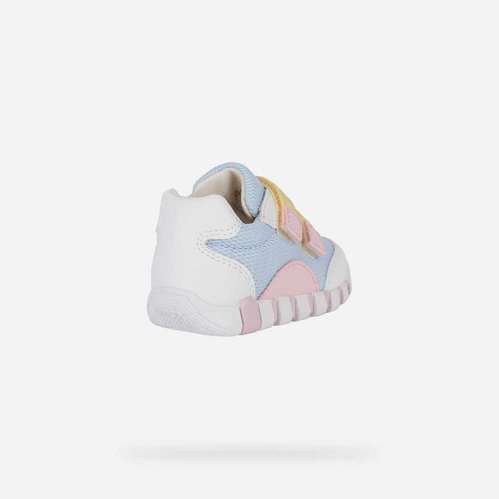Geox Iupidoo Baby Crystal White Flexible First-Step Sneakers with Riptape Straps