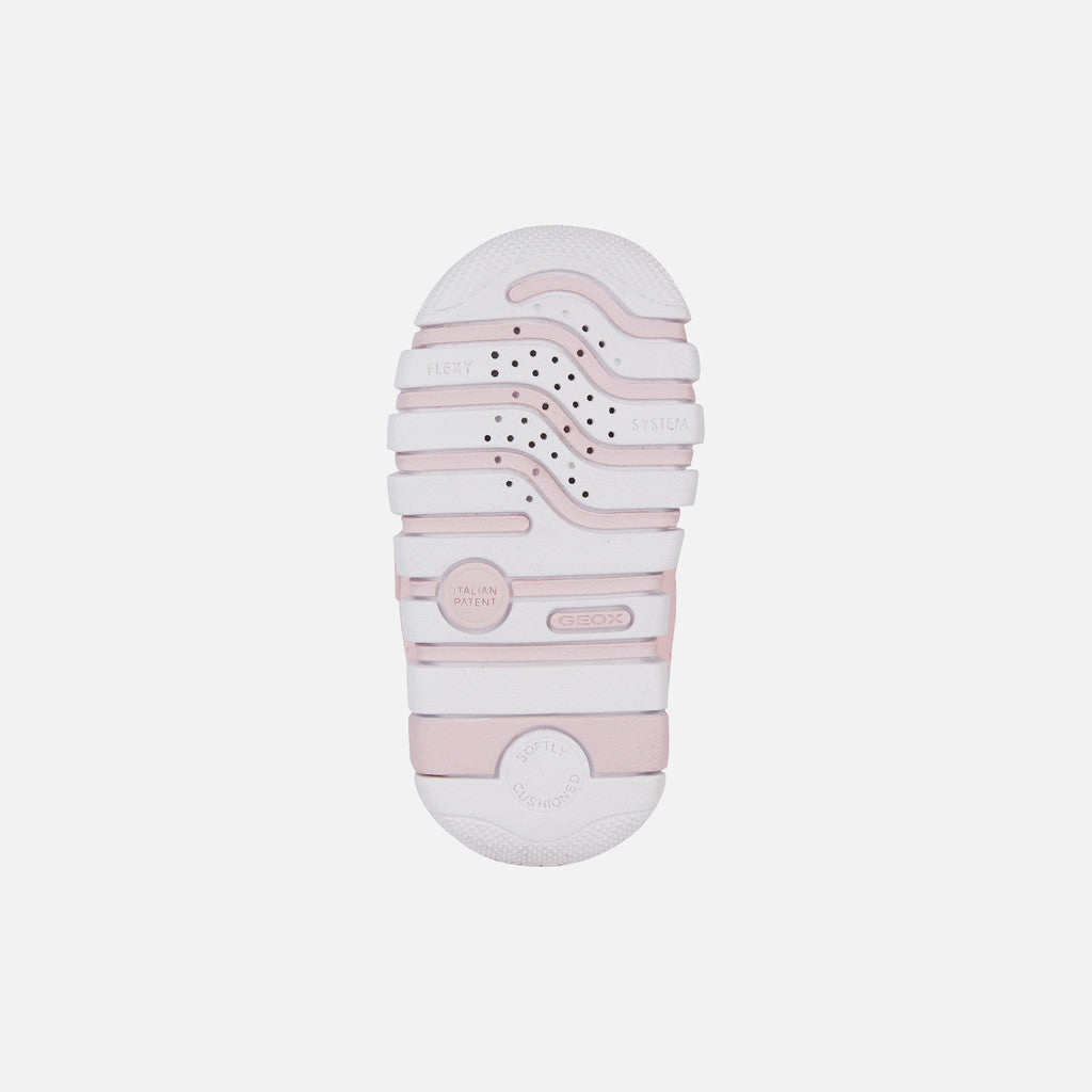 Geox Iupidoo Baby Crystal White Flexible First-Step Sneakers with Riptape Straps