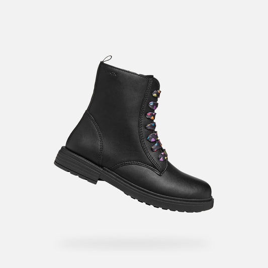 Girl's Black Multicolored Lace-Up Ankle Combat Boot for City Styling