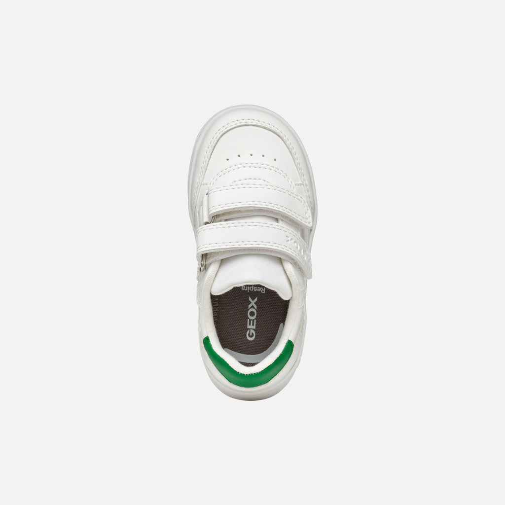 Geox Eclyper Baby Boys White/Green Breathable Low-Cut Sneakers with Riptape