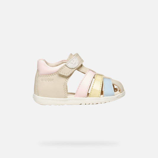 Geox Macchia Baby Girl First-Steps Closed Toe Sandals in Light Ivory/Yellow