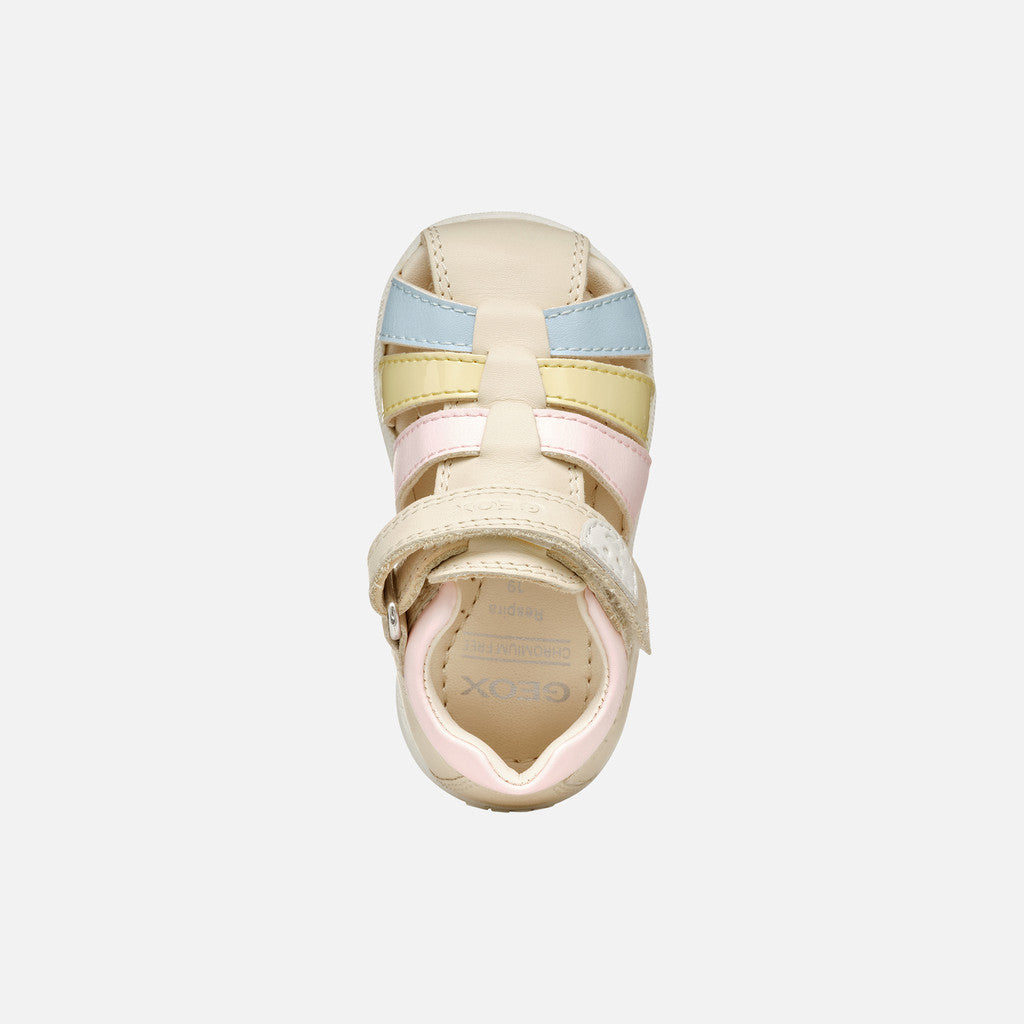 Geox Macchia Baby Girl First-Steps Closed Toe Sandals in Light Ivory/Yellow