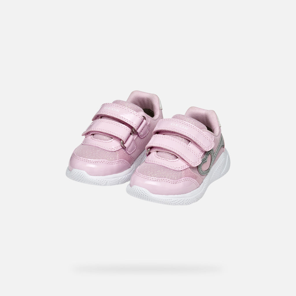 Geox Sprintye Toddler Girl Pink/Silver Sneakers with Straps & Breathable Sole