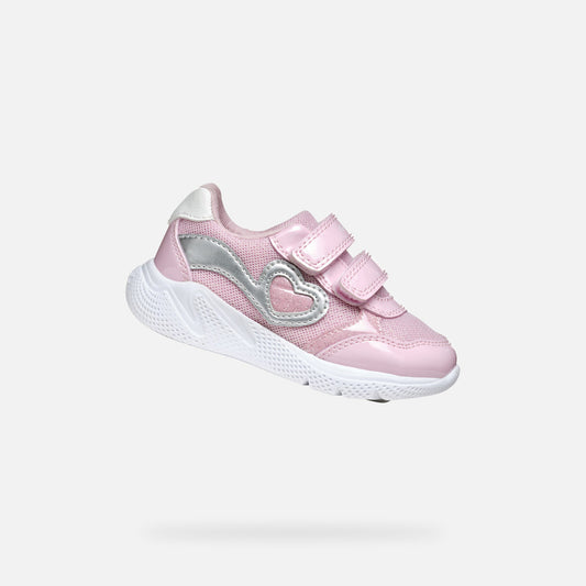 Geox Sprintye Toddler Girl Pink/Silver Sneakers with Straps & Breathable Sole