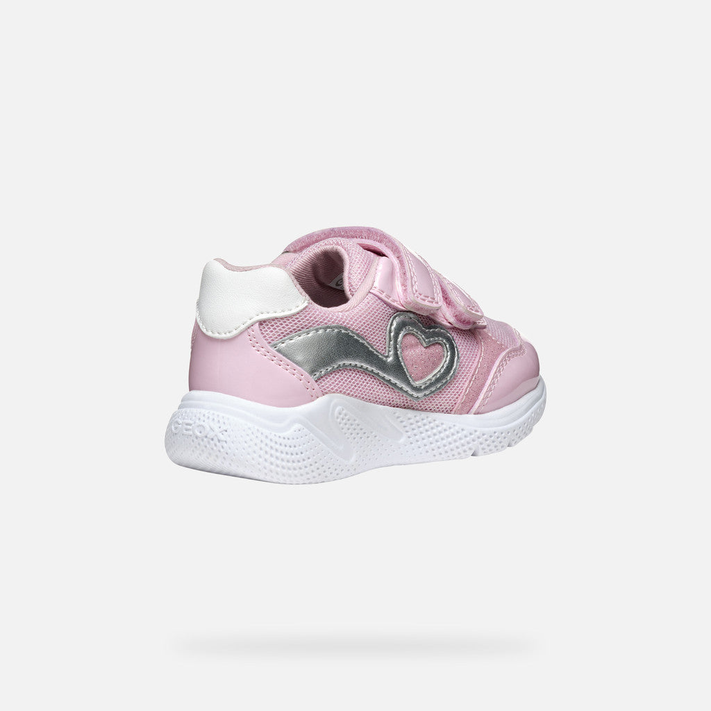 Geox Sprintye Toddler Girl Pink/Silver Sneakers with Straps & Breathable Sole