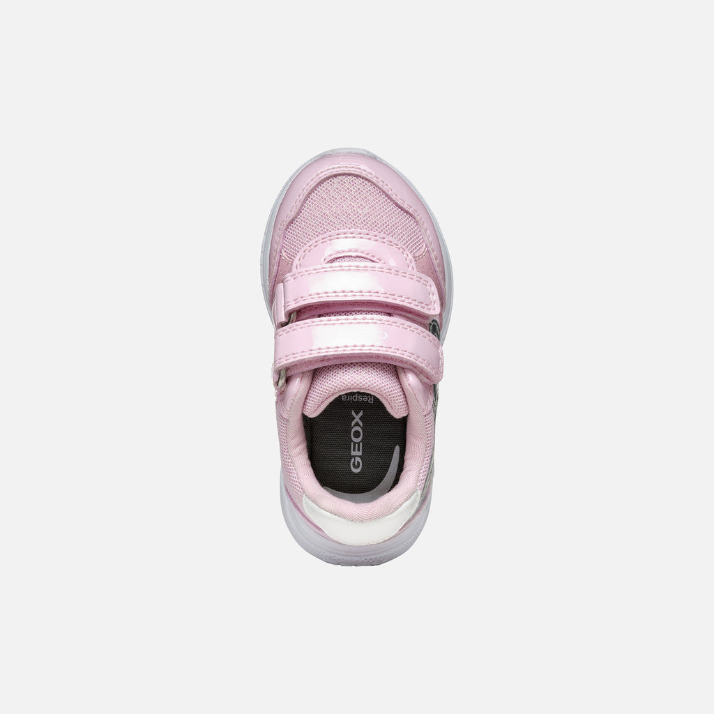 Geox Sprintye Toddler Girl Pink/Silver Sneakers with Straps & Breathable Sole