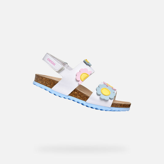 Girls' Adriel White/Crystal Open Sandals: Lightweight, Breathable, with Floral Accents