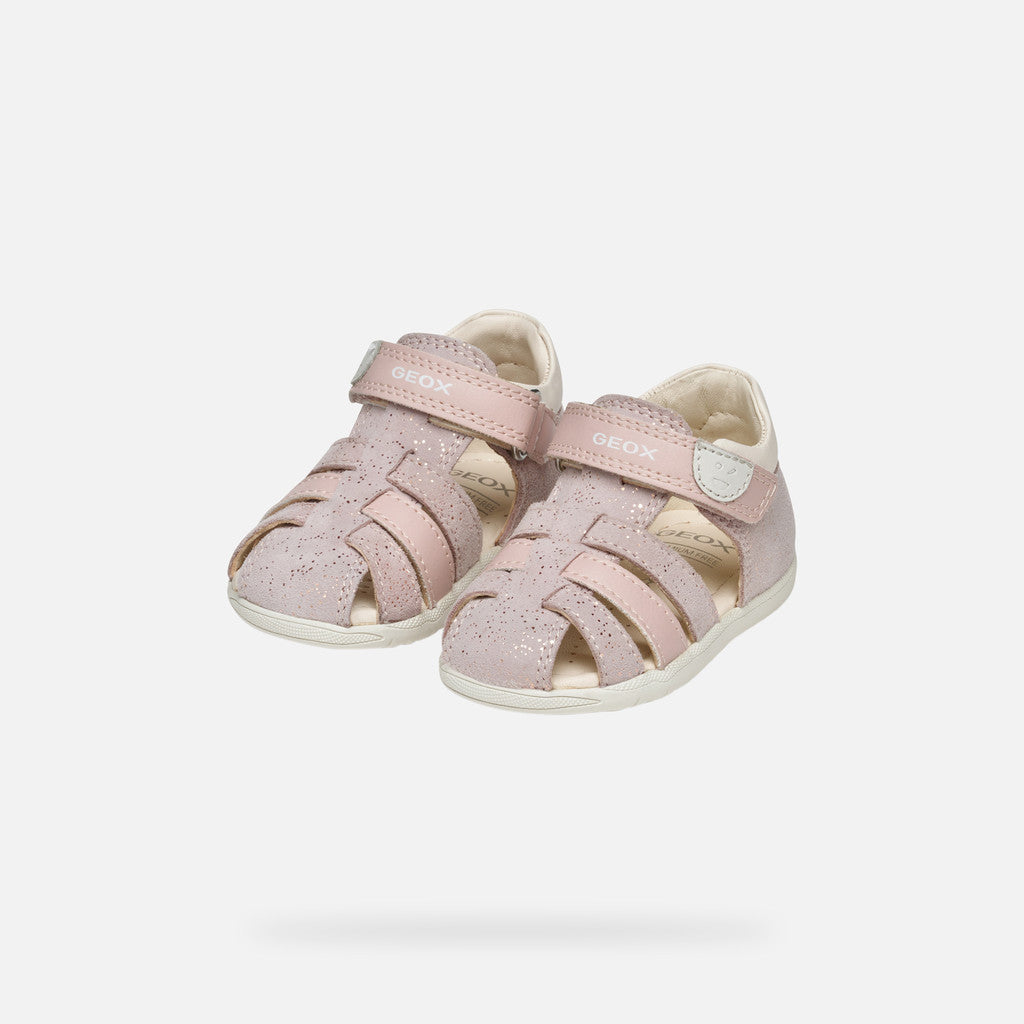 Geox Macchia Baby Girl Rose/Off White Closed Toe Casual Sandals for First Steps