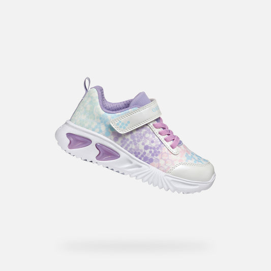 Geox Assister Girl White/Lilac Light-Up Sneakers for Kids with Cushioned Comfort