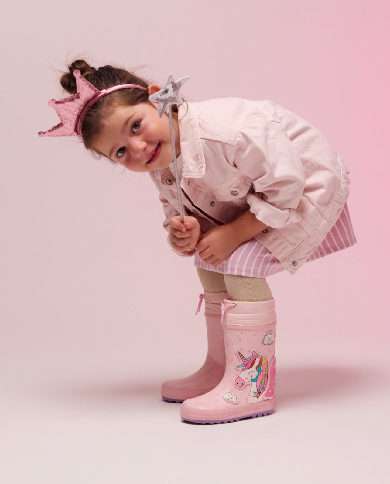 Unicorn Pink Rubber Boots with Fancy Patches and Non-Slip Sole 73101
