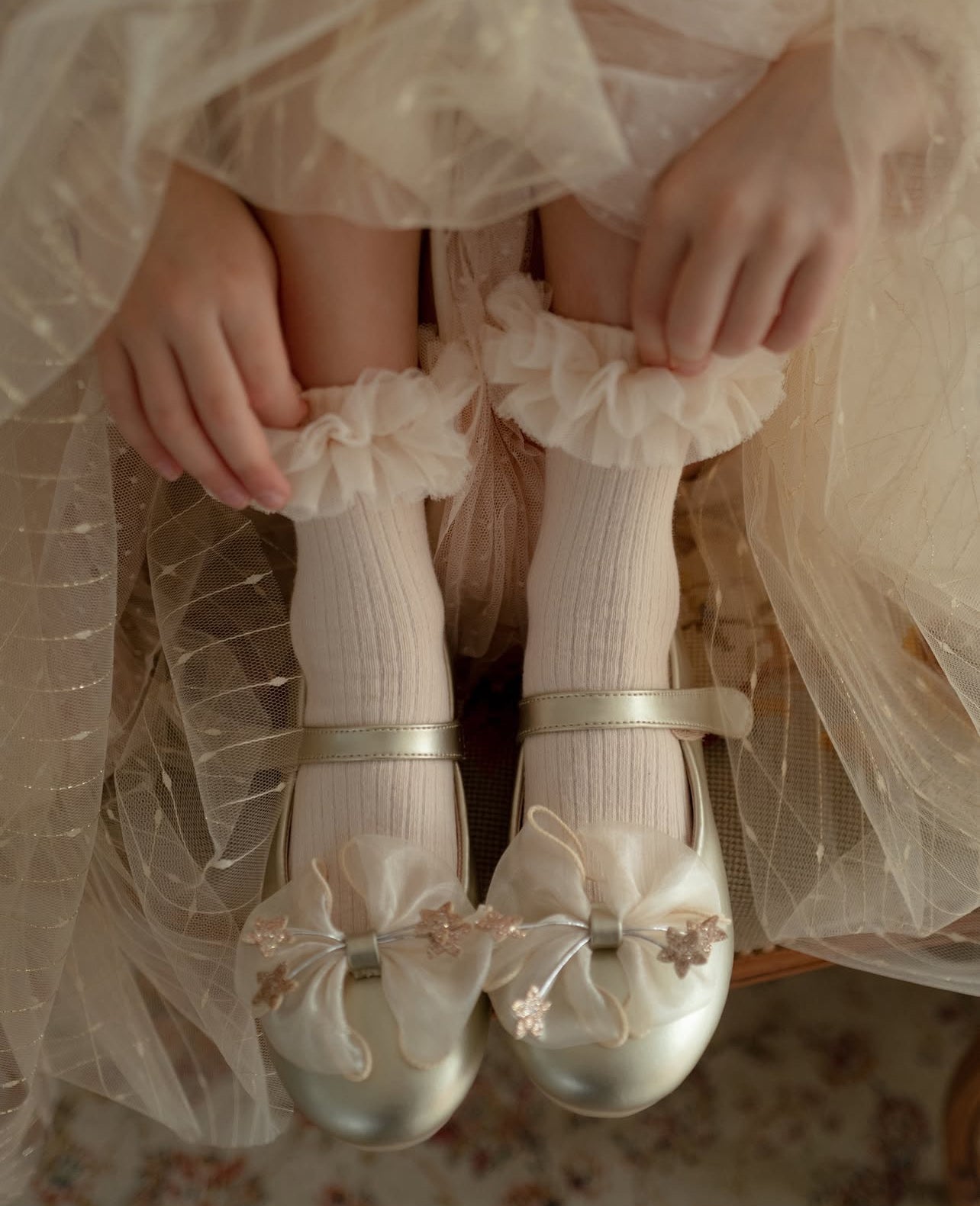 NENA Bebe Ribbed Baby Socks with Hand‑Sewn Tulle Ruffle 5039