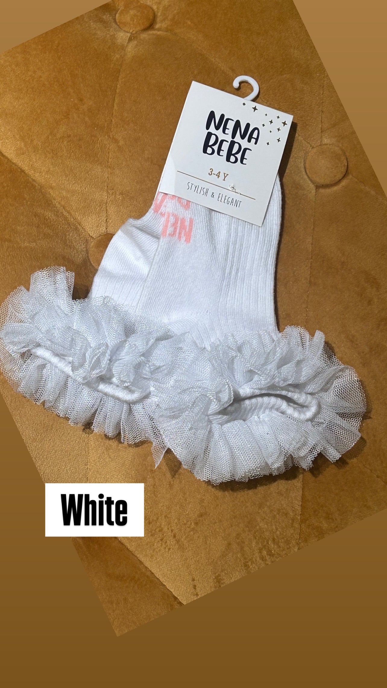 NENA Bebe Ribbed Baby Socks with Hand‑Sewn Tulle Ruffle 5039
